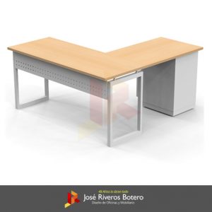 Escritorio Secretarial en L de 120cm con archivo 2x1